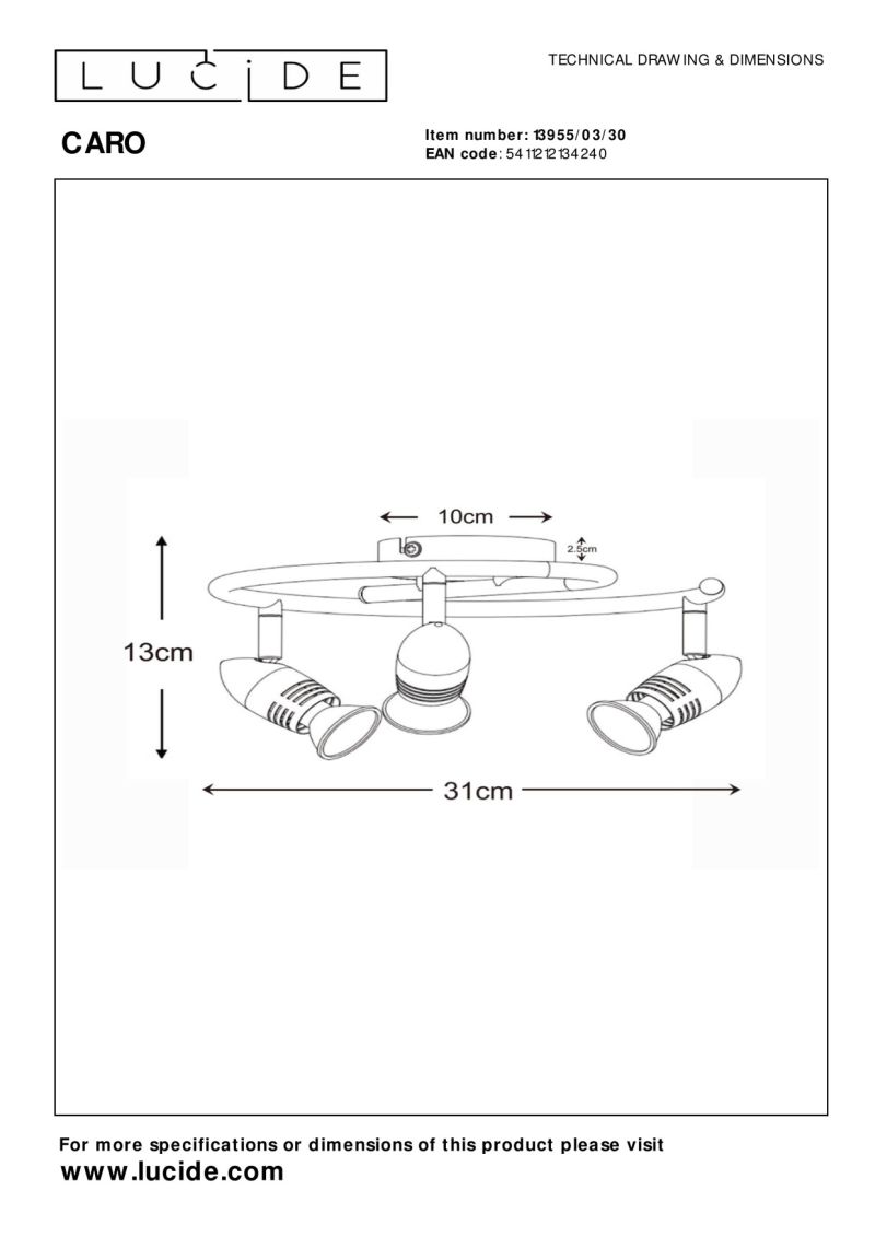 Lucide CARO - Stropné bodové svietidlo - Ø 31 cm - 3xGU10 - Čierna